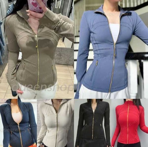 Active Sets Yoga Jacket With Gold Zipper Women Workout Sport Coat Fitness Gym Long Sleeve Tops Breathable Quick Dry Activewear Solid Sweatsh