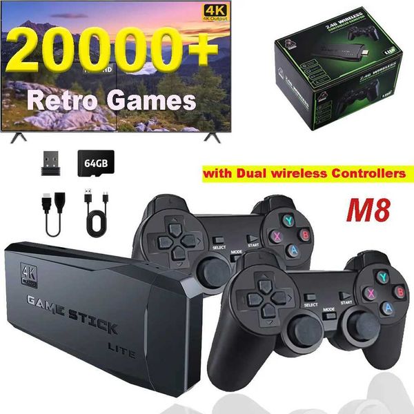 Game machine M8 Retro Game Stick 4K HD TV Video Game Console Built-in 2000 Classic Games 2.4G Dual Wireless Controllers Handheld Game hine Z