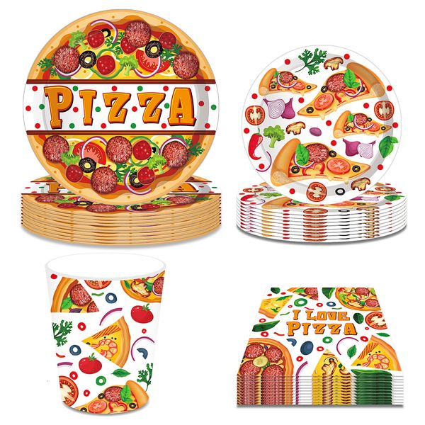 Other Event Party Supplies Cartoon Fiesta Food Pizza Barbecue Birthday Disposable Tableware Sets Cups Plates Napkins Baby Shower Decorations