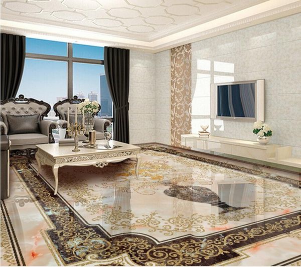 3d pvc wallpaper European pattern vase marble floor Home Decoration floor wallpaper 3d for bathrooms