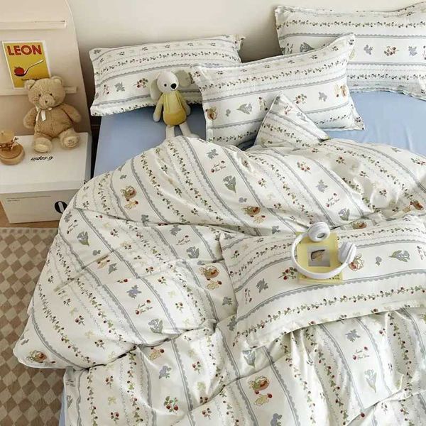 Floral Ins Bedding Set No Filler Cute Girls Boys Single Double Size Duvet Ciover Flat Sheet Pillowcase Soft New Bed LinensXJ241015