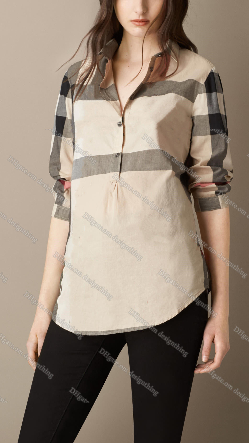 Ladies Fashion Shirts Plaid Striped Short Sleeve Blouses Button Down Tops for Office Casual Wear Designer Style Asian Size Elegant Look