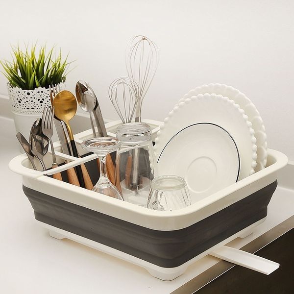 Other Kitchen Storage Organization Foldable Dish Rack Drainer Tool Bowl Tableware Plate Organizer Holder Portable Fold Drying Home TPR Shelf