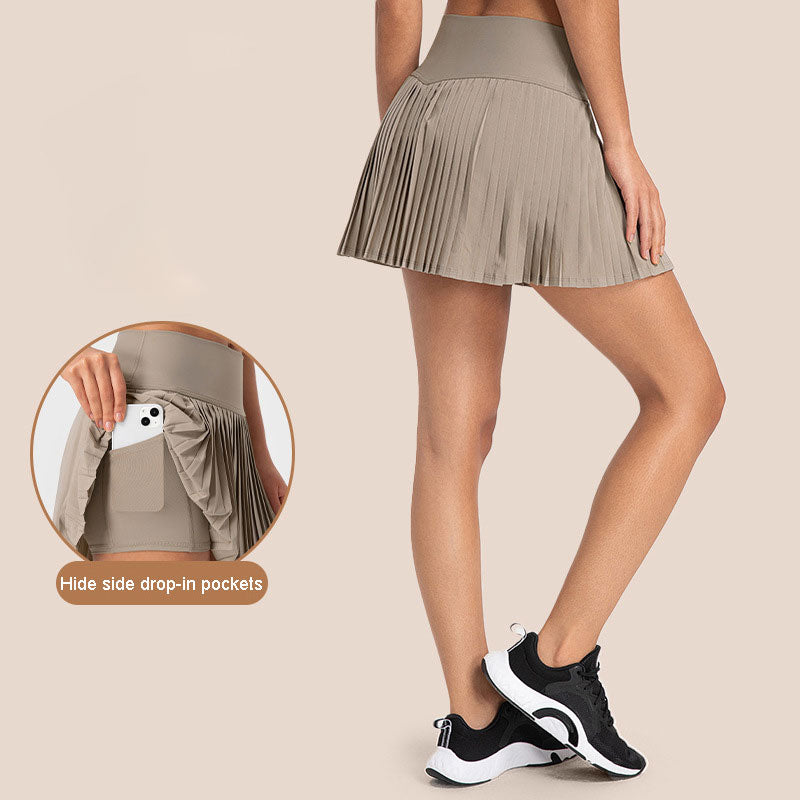 383- Water-Cooled Fabric Lined Skirts Cool Built-in Liner Side Pocket Cotton Blend Pleated Skirts Three-Point Sweatpants Skirt