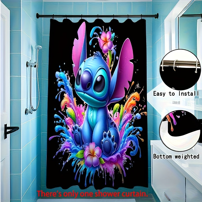 TEMU 1 Or 4pcs Stitch Shower Curtain Set With 12 Hooks, Bathroom Non-slip Floor Mats, Toilet Cover Mats And In Size 70.87x70.87 Inches For Bathroom