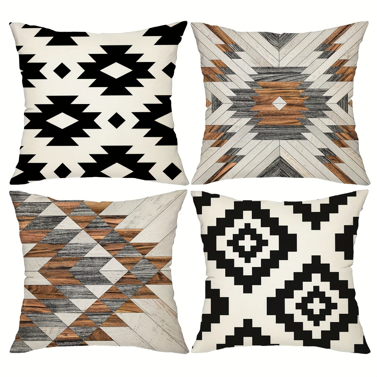 TEMU Set Of 4, Boho Wood Vein Throw Pillow Covers, Modern Abstract Geometric Cushion Covers, Art Home Decor Pillowcases, 18*18inch, For Farmhouse,