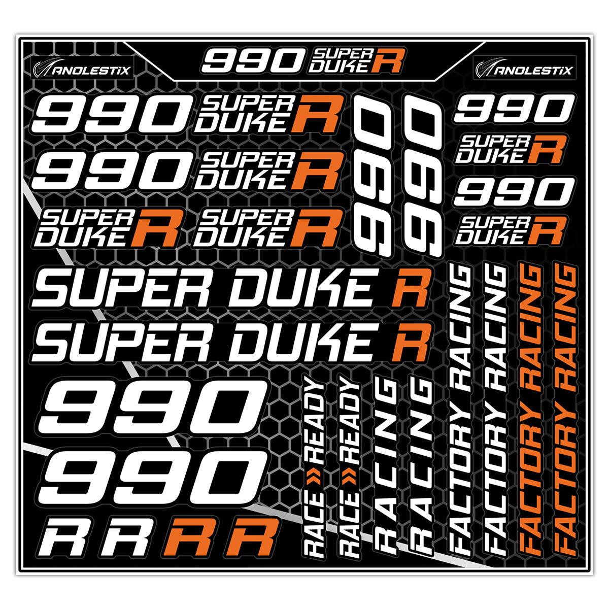 AnoleStix Vinyl Motocross Motorcycle Stickers Logo Set Emblem Tank Helmet Decals For KTM Super Duke 990