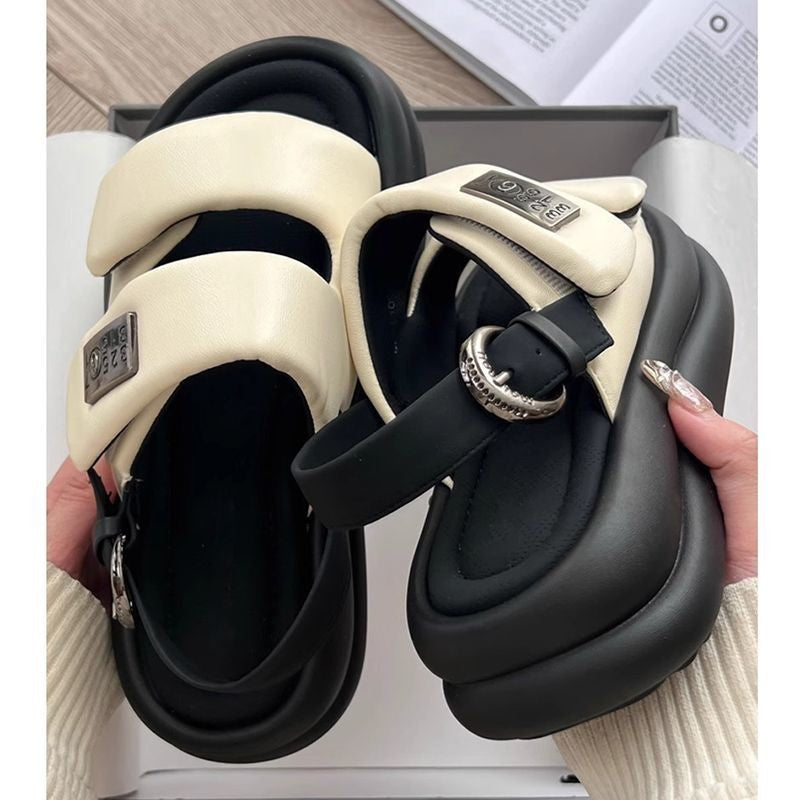 Summer Woman Wedge Heel Sports Sandals 2024 Metal Buckle Sandles Women Platform Non Slip Beach Sandalias Black White