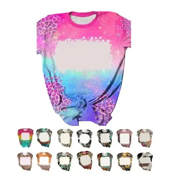 Wholesale Sublimation Shirts Heat Transfer Blank Bleach Shirt Bleached Polyester T-Shirts US Men Women Party Supplies DIY
