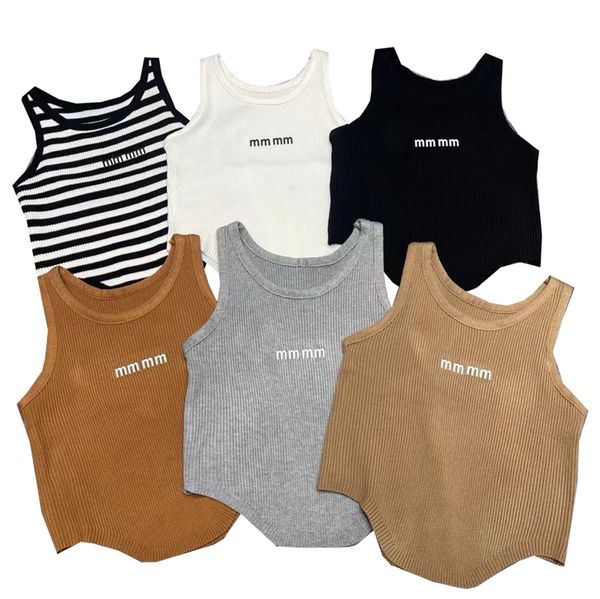 Irregular Tank Top Striped Knitted Vest For Women Sleeveless Knits T Shirts Cropped Tees Street Style Vests Yoga Sports Tops