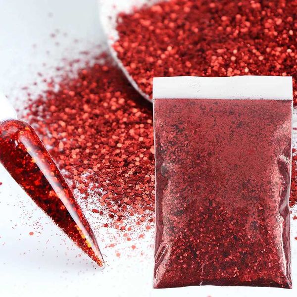 50G 1-0.2mm shiny red nail glitter mixed powder glitter decoration color bulk fine pigment DIY craft nail art accessories W240815