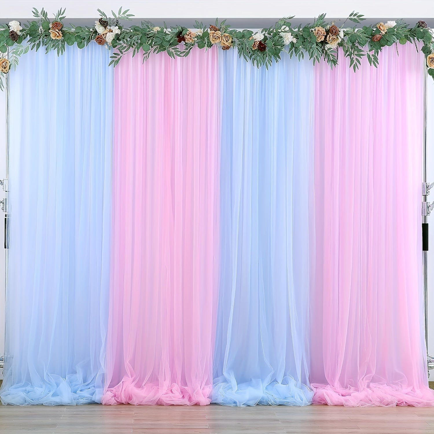 TEMU 2pcs-set, 1pc Pink And 1pc Blue Tulle Background Decoration, Non-porous Tulle For Wedding, Swing, Backdrop, Birthday Party, Stage, Tent Party