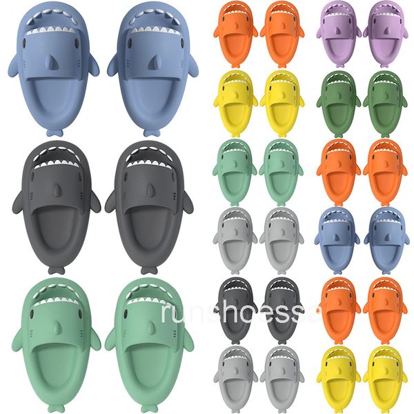 Summer Home Women Shark Slippers Anti-skid EVA Solid Color Couple Parents Outdoor Cool Indoor Household Funny Shoes 032-4