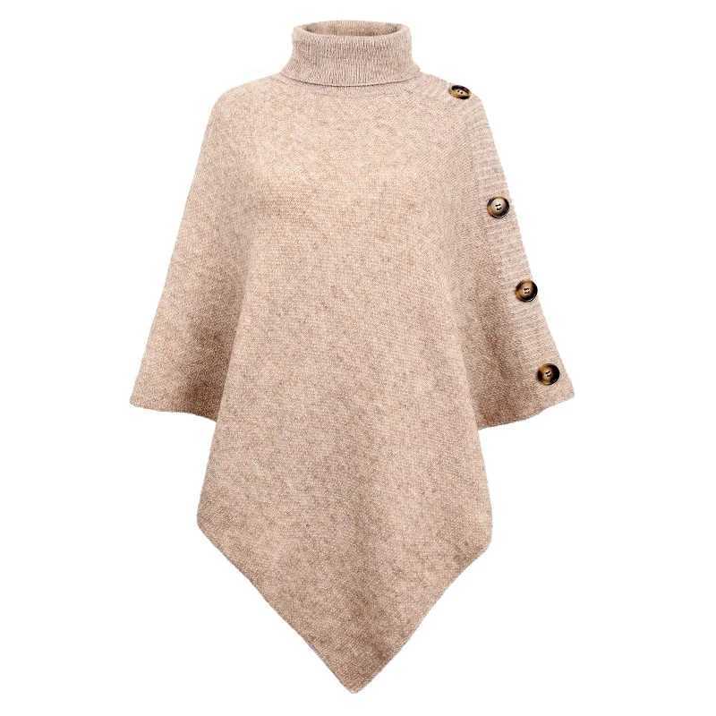 2023 Autumn Winter Shawl Coat Solid Color Turtle Collar Coat Womens Raincoat Pulling Knitted Bat Sleeve Top W240921