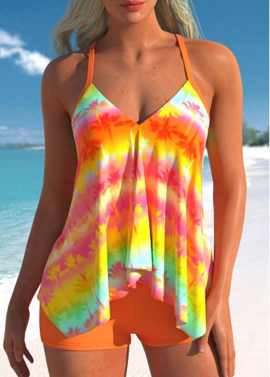 Modlily Handkerchief Hem Ombre Orange Tankini Set - XXL