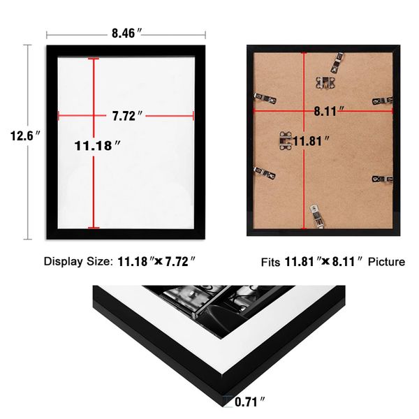 5pc Picture Frames Wall Photo Frame Black Metal A4 Document Certificate Frames Home Decorative Poster Canvas Painting Frame