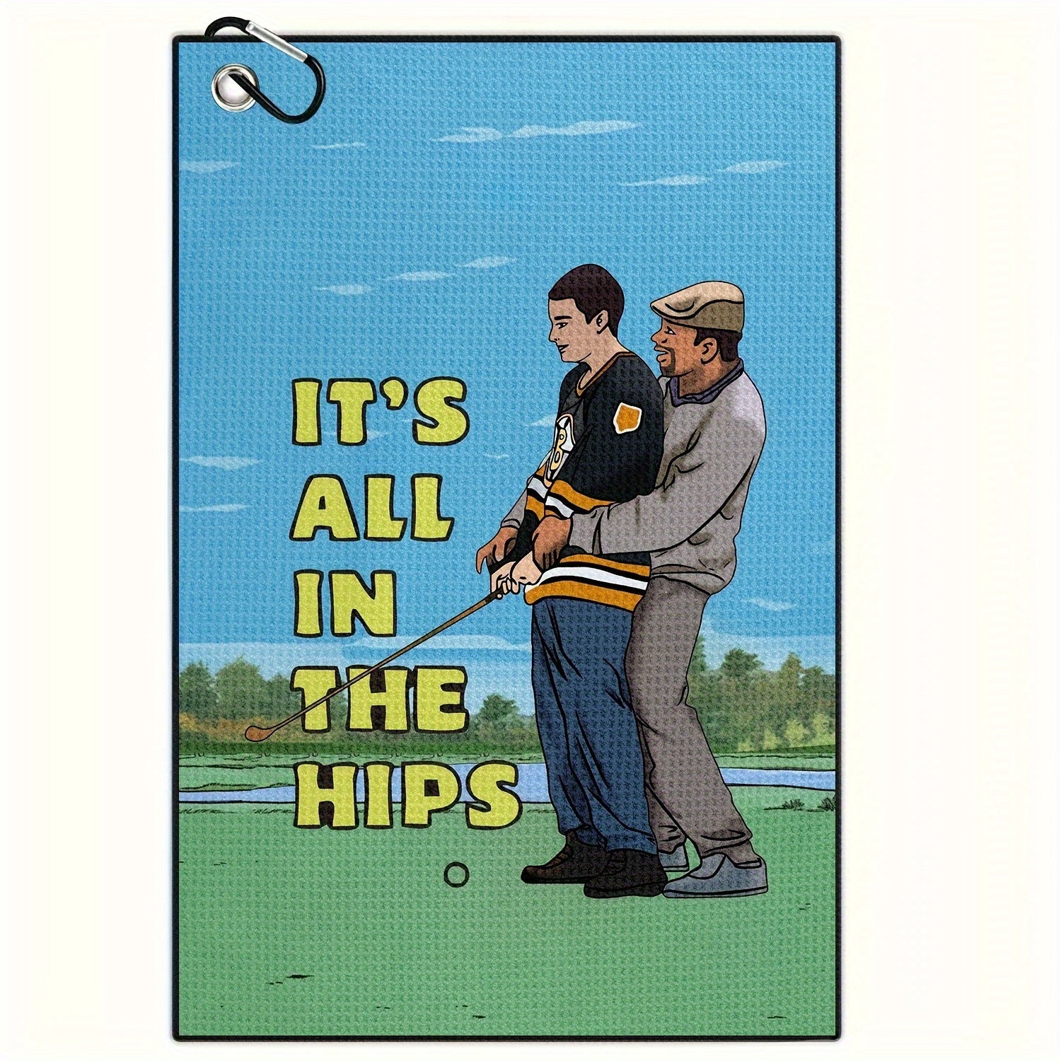 TEMU Funny Microfiber Golf Towel - " All In The Hips" Cartoon Print, Premium Nylon Blend, Lightweight & Durable, Golf Bags, , Ideal Gift For Dad,