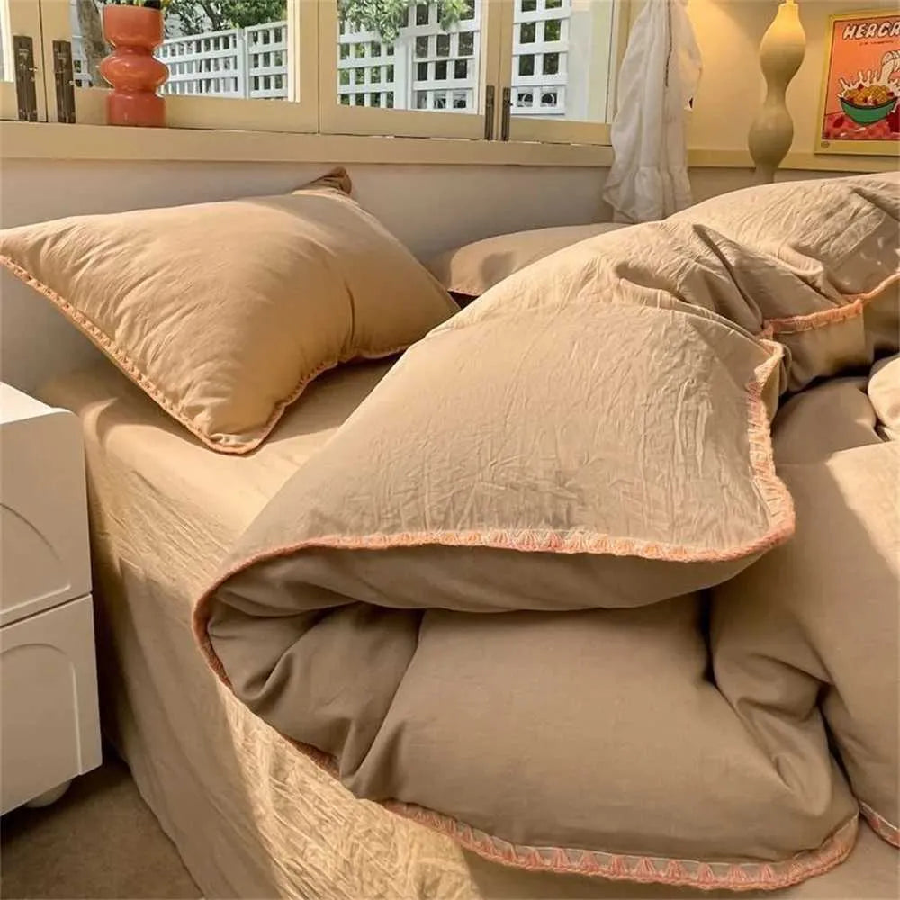 Ins Style Coffee Color Bedding Sheet Nordic Duvet Cover Set Home Luxury Bedding Set Bed Sheets Comfortable BedspreadXJ241015
