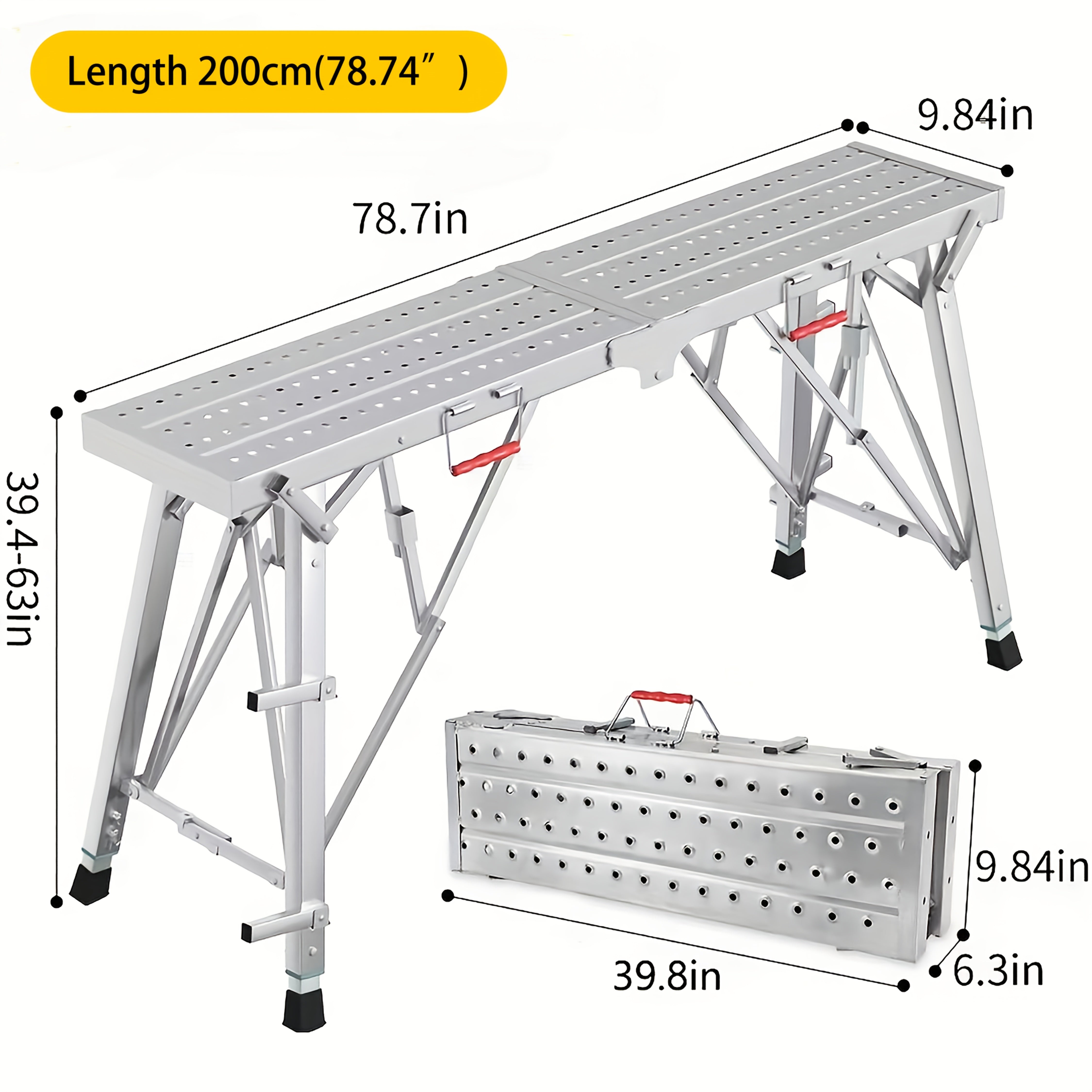 TEMU Heavy-duty Adjustable Folding Work Platform Scaffolding-800lbs Capacity Iron Step Ladder, Compact Foldable Design For Painting, Rv Cleaning, Car