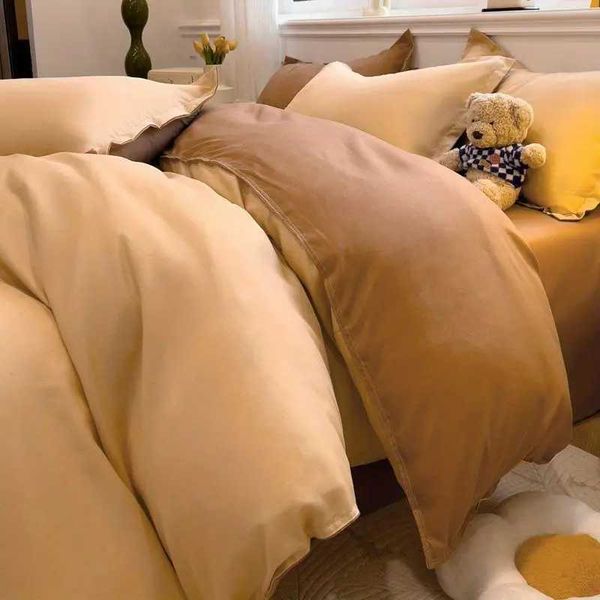 Coffe Bedding Set No Filler Ins Solid Color Full Queen Size Comforter Duvet Cover Flat Sheet case Girls Boy Bed Linens Y250122
