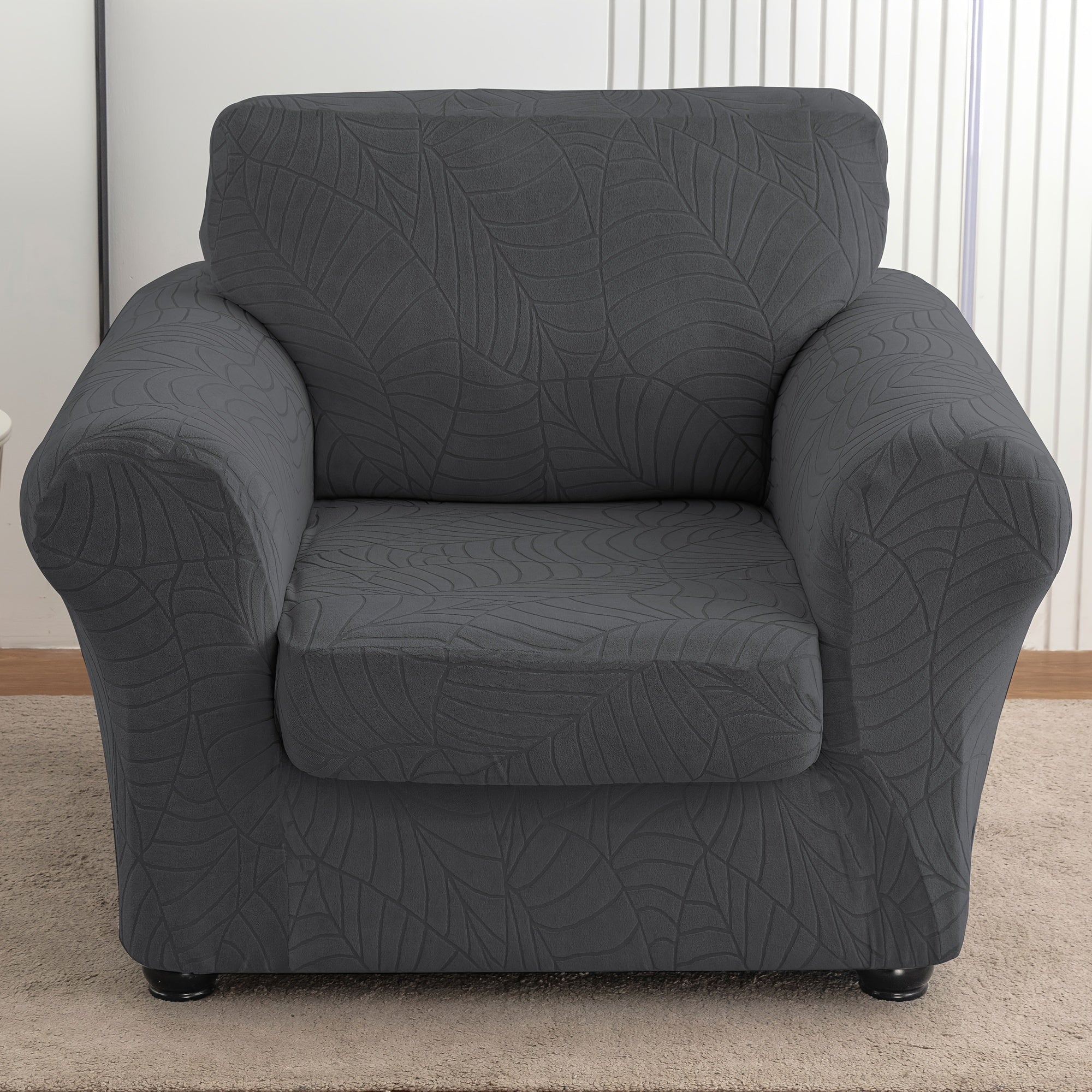 TEMU 2pcs-set Water Resistant Leaf Texture Jacquard Armchair Slipcover Stretch Armchair Cover With Seat Cushion Cover, Spandex Non-slip Elastic