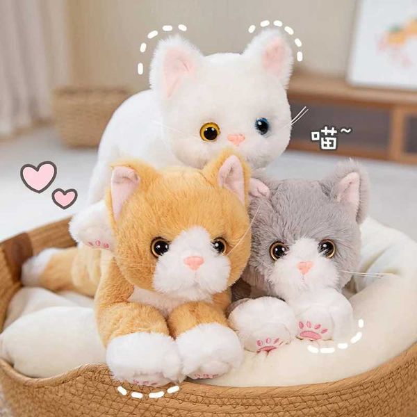 Plush Dolls 53CM Cute Simulated Cat Doll Plush Toy with Soft Animal Plush White Grey Kitten Pillow Childrens Birthday Gift Pet Toy Q241114