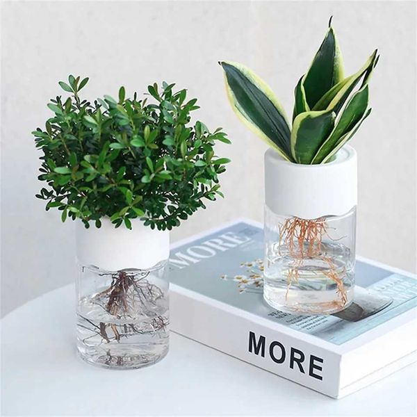 Planters Pots Mini Hydroponic Flower Pot Plastic Water Planting Vase Transparent Imitation Glass Soilless Plant Pots Container Home Decorati