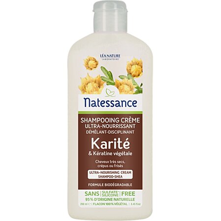 Natessance Shampoo Crema Ultra Nutriente Karitè & Cheratina Vegetale Capelli Molto secchi, crespi o ricci 250ml