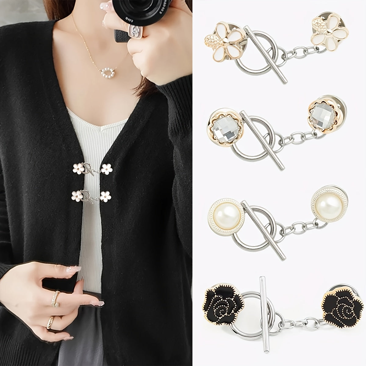 TEMU 4pcs Seamless Detachable Ot Set, Suitable For Sweaters, Cardigans, Shawls, Clothing, Jackets, And Dresses - Anti-slip Decorative Fasteners