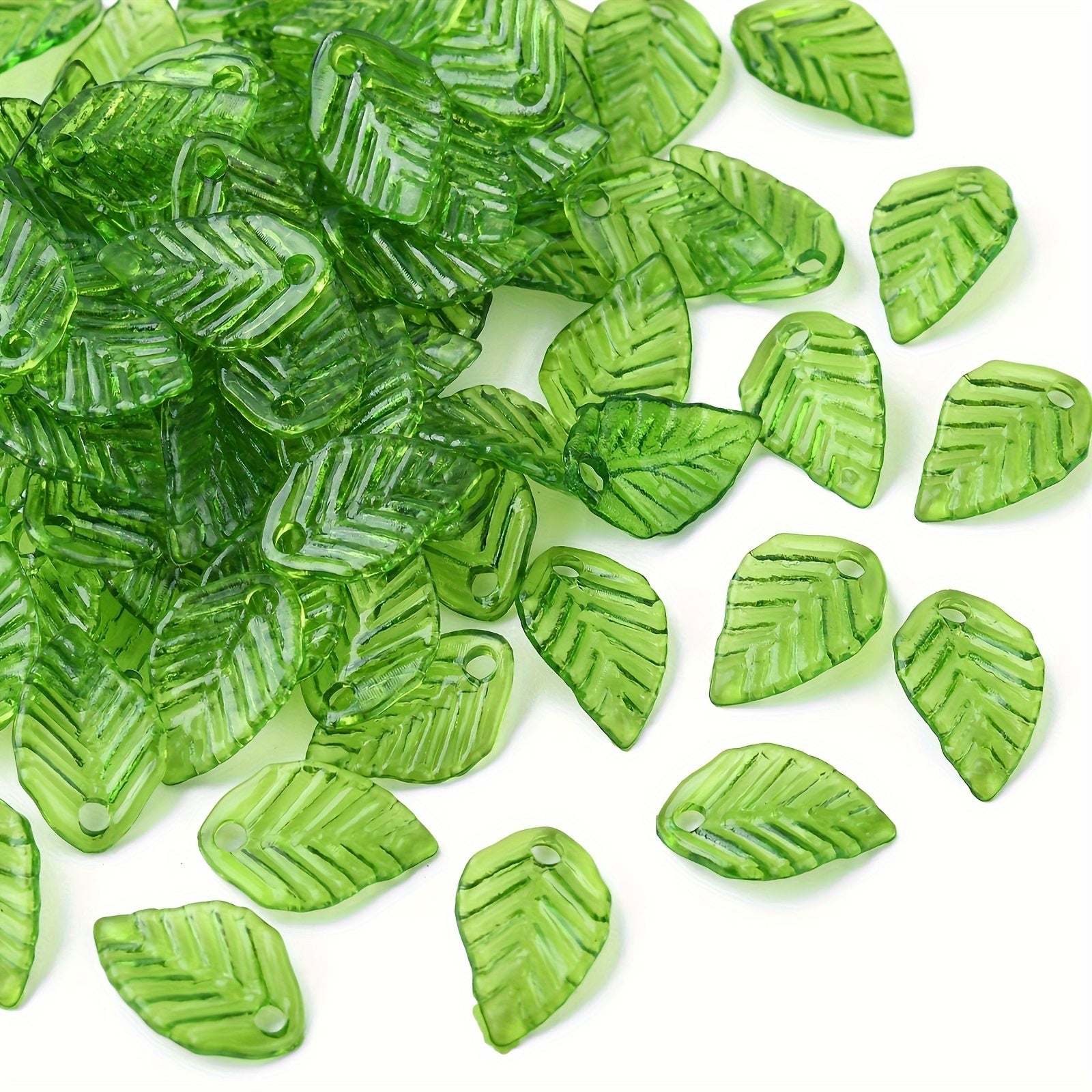 TEMU 100pcs Transparent Green Acrylic Leaf Charms Pendants, Leaf Shape Acrylic Pendants, Plastic Leaf Bead Charms With Hole For Diy Keychain Earring