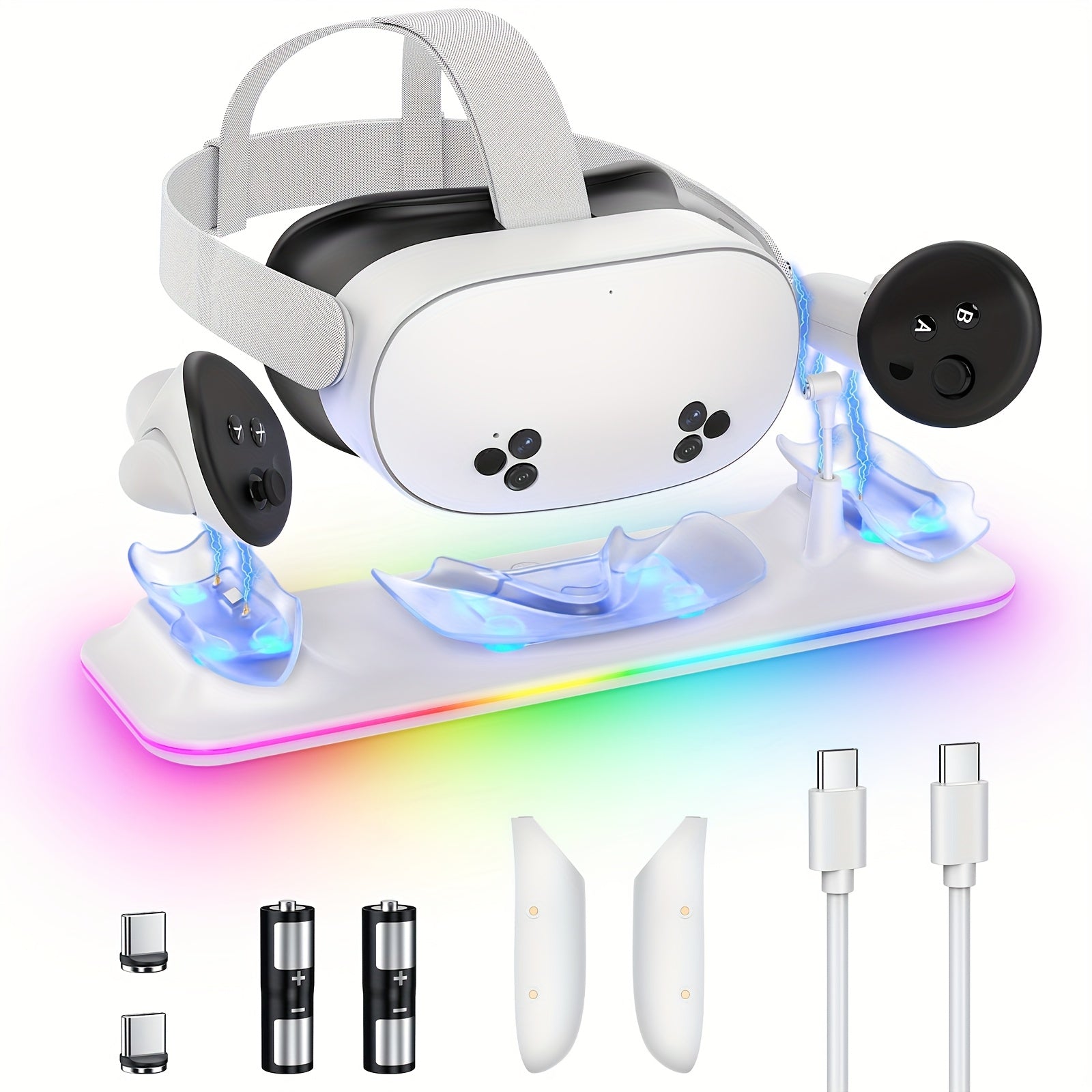 TEMU Charging Dock For 3s-quest 3, Pd 18w Fast Charging Station For Oculus Quest 3s Accessories With Rgb Light, Magnetic Charger Stand For