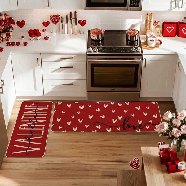 Carpet VIKAMA 1-2PCS Valentines Day Love Atmosphere Crystal Velvet Kitchen Decoration Floor Mat Entrance Door H250113