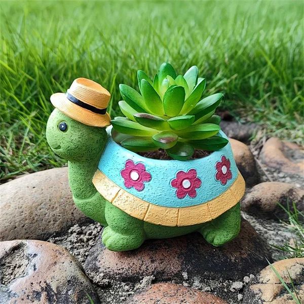 1 piece cute garden turtle meat soup plant resin statue plant garden courtyard vase outdoor decoration indoor-outdoor Y250115