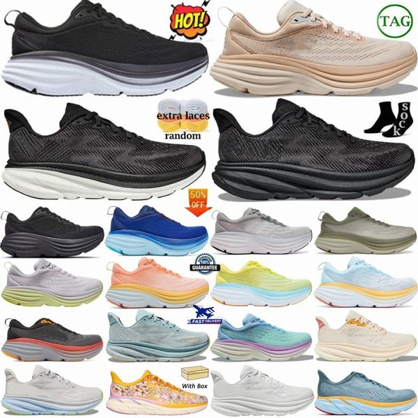 Running Shoes Clifton 9 Sapato Bondi 8 One 1 Treinadores Triplos Black Black Branco Castlero Casmico Pérola Antracite Canção de Verão Blue M