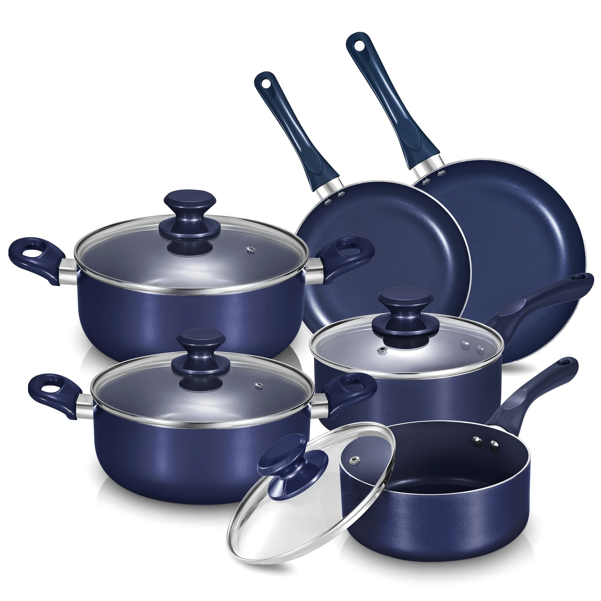 TEMU | 10pcs Non Stick Pots And Pans Set, Aluminum Ceramic Cookware Set With Lids, Induction, Non-toxic Pan Set Compatible With Ceramic Coating,