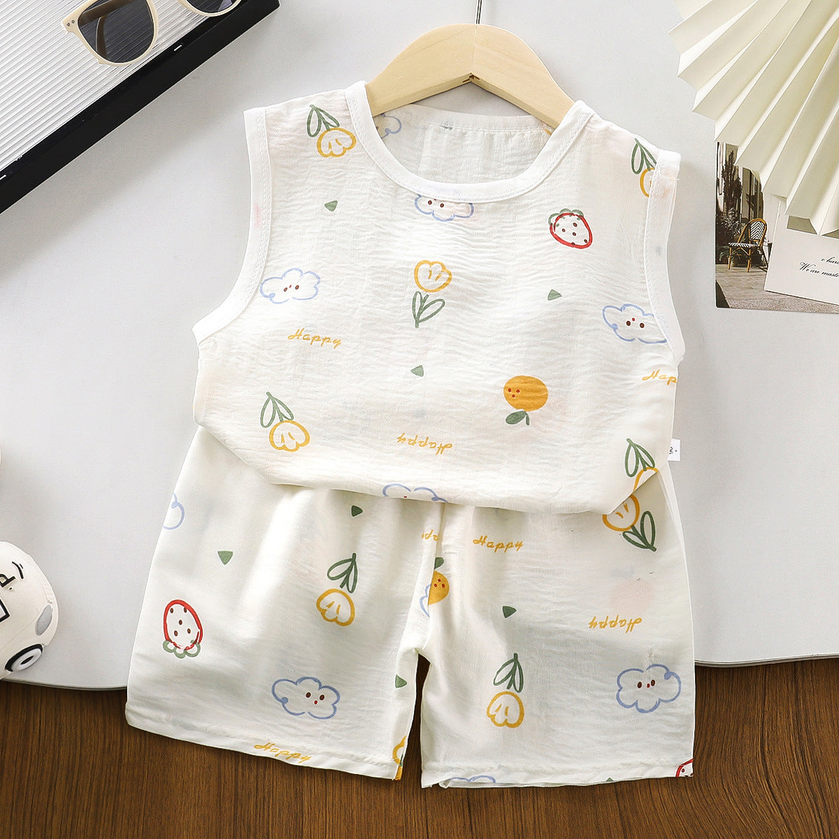 XW270 Children&#039;s vest suit sleeveless T-shirt vest shorts summer thin boys and girls baby thin two-piece suit