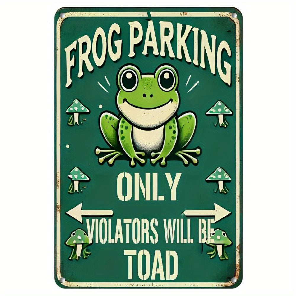 TEMU Frog Parking Only" Humorous Metal Sign - Durable Aluminum, No Violators Toad, Indoor-outdoor Wall Decor, 8x12 Or 12x18 Inch Options, Frog Garden