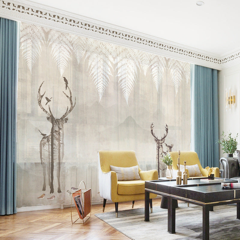 YL-36571 Whole house Nordic forest elk curtain modern ins style bedroom living room blackout floating window gauze bag