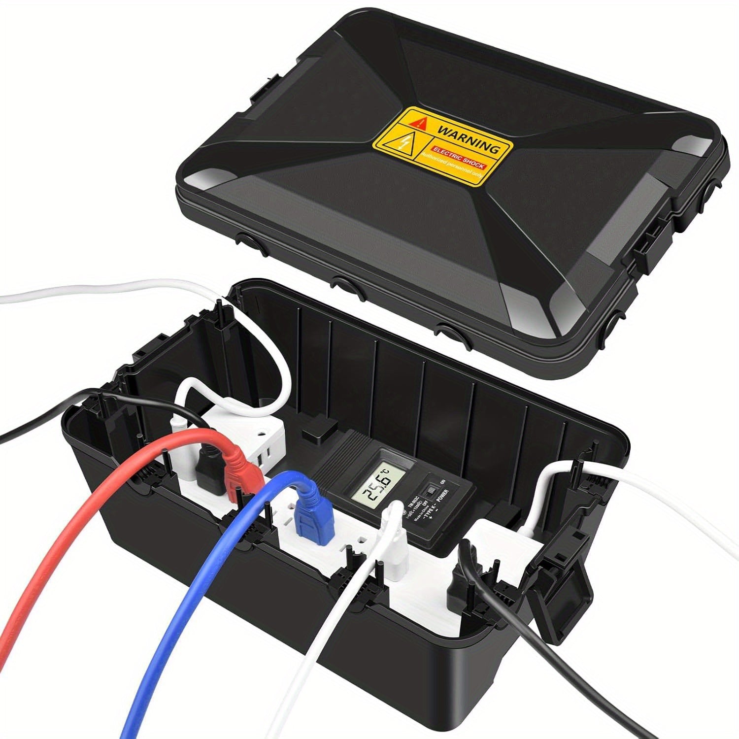 TEMU Outdoor Large Electrical Box Waterproof (12.5 X 8.5 X 5 Inch), With 7 Cable Seal Entry, Protect Outlet, Plug, Timer, Power Strip, , Black