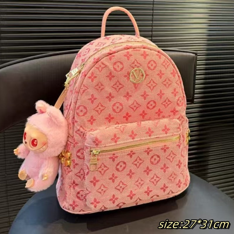 2025 Designer Style Student Backpack Light Luxury Outdoor Computer Bag Fashion Travel Bag Classic Flower Large Capacity Bag (No Dolls)