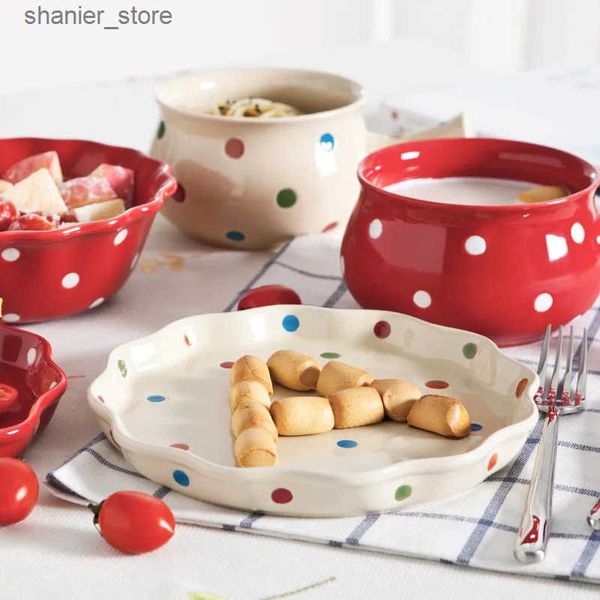 Dishes Plates Creative Wave Dot Plate Ceramic West Plate Dessert Salad Bowl Close Plate Cute Soup Bowl Kitchen Utensils L240910