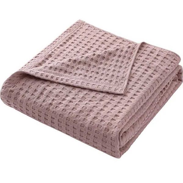 Summer Waffle Plaid Cotton Bed Blanket Throw Thin Quilt Knitted Bedspread Home Hotel Coverlets Green Pink Throw BlanketsCL240720