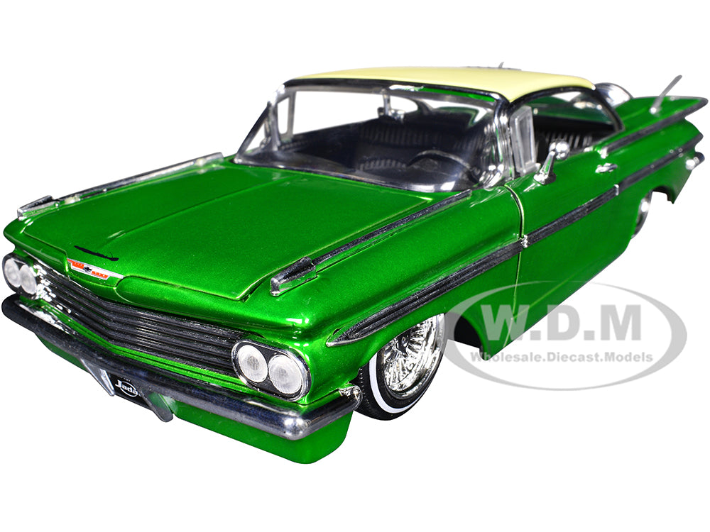 1959 Chevrolet Impala Lowrider Green Metallic with Cream Top and Wire Wheels "Street Low" Series 1-24 Diecast Model Car by Jada