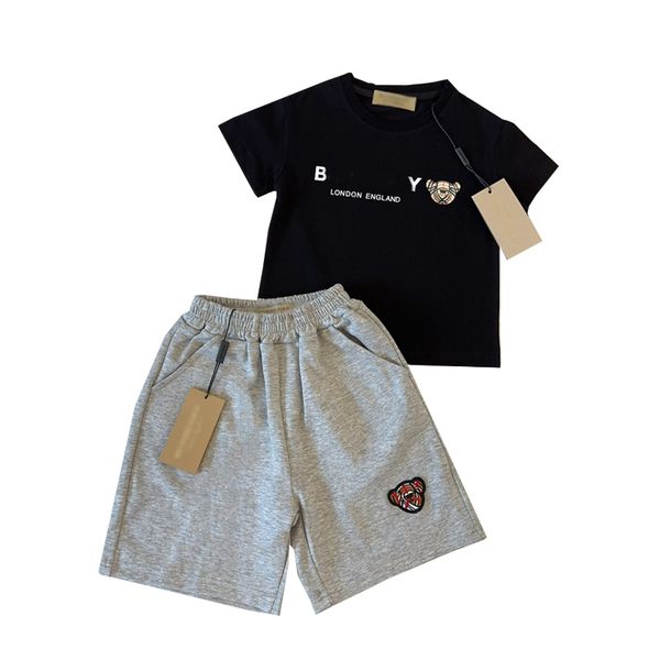 kid designer clothing luxury baby set children&#039;s short sleeved T-shirt+printed shorts set brand boy clothing cotton T-shirt size light