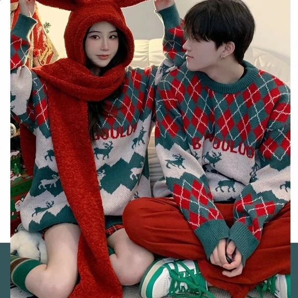 Autumn e Winter Men Clothing Christmas e Ano Trends Ruas Explosivas Caso Casal Casal Trendência de Camisola de Estilo Lazy 241120