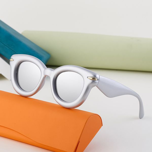 Fashionable and minimalist cat eye small frame women, versatile sun protection, oval thick leg sunglasses for men