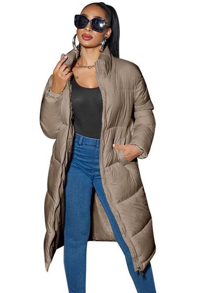 Medium Long Parka Cotton-padded Coat Women Casual Zipper Pockets Long Sleeve Female Down Jacket Winter Lady Warm Outerwears 2024X241019