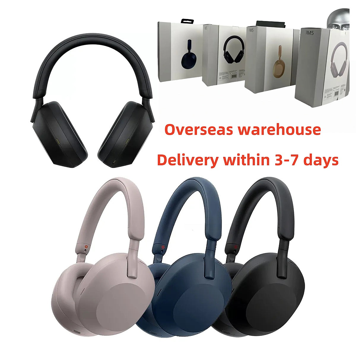 XM5 ANC Wireless Bluetooth Headphones Foldable, True Stereo, Sports Gaming Headset Smoky Pink