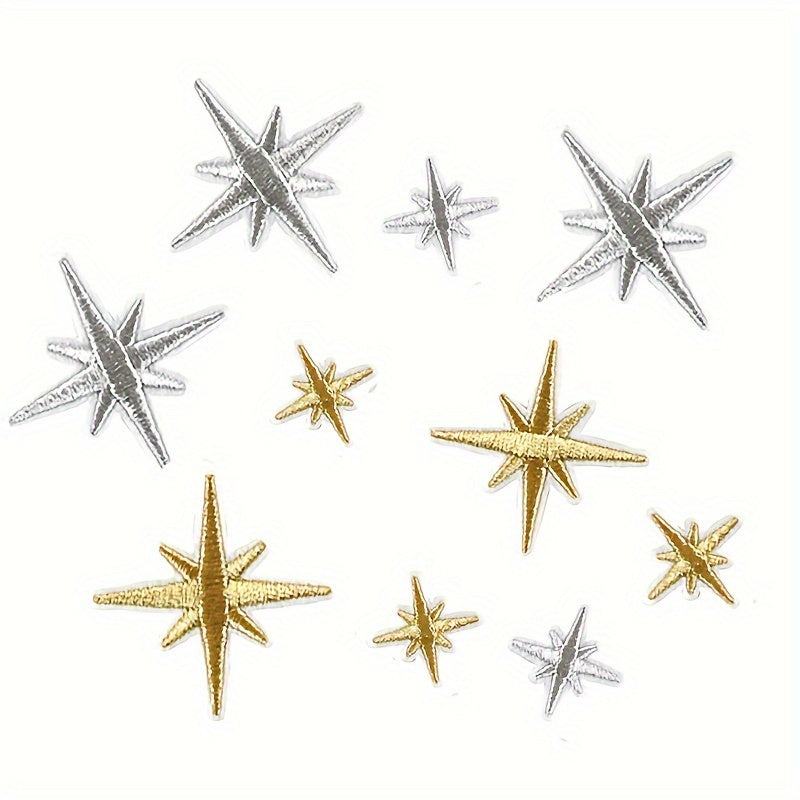 TEMU 10pcs Golden & Silvery Grey Star Iron-on Patches - Premium Embroidered Appliques For Decoration, Backpacks, Jeans, T-shirts & More - Versatile