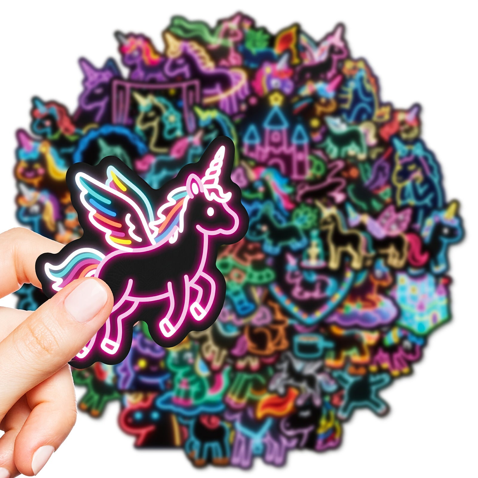 TEMU 56pcs Neon -the-dark Unicorn Stickers With Uv Light Activation - Neon Glow Stickers For Diy Crafts, Scrapbooking, Party Decorations, Journals,